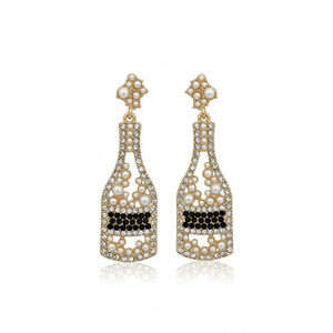 Champagne bottle drop earrings rhinestones and pearls